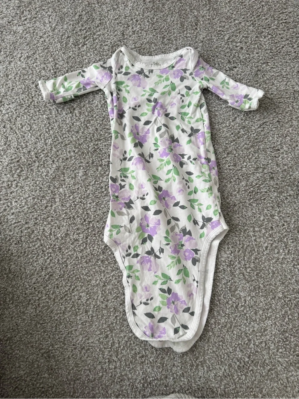 ✨Baby Essentials- Knotted Baby Gown with Lavender Floral and Green Leaves